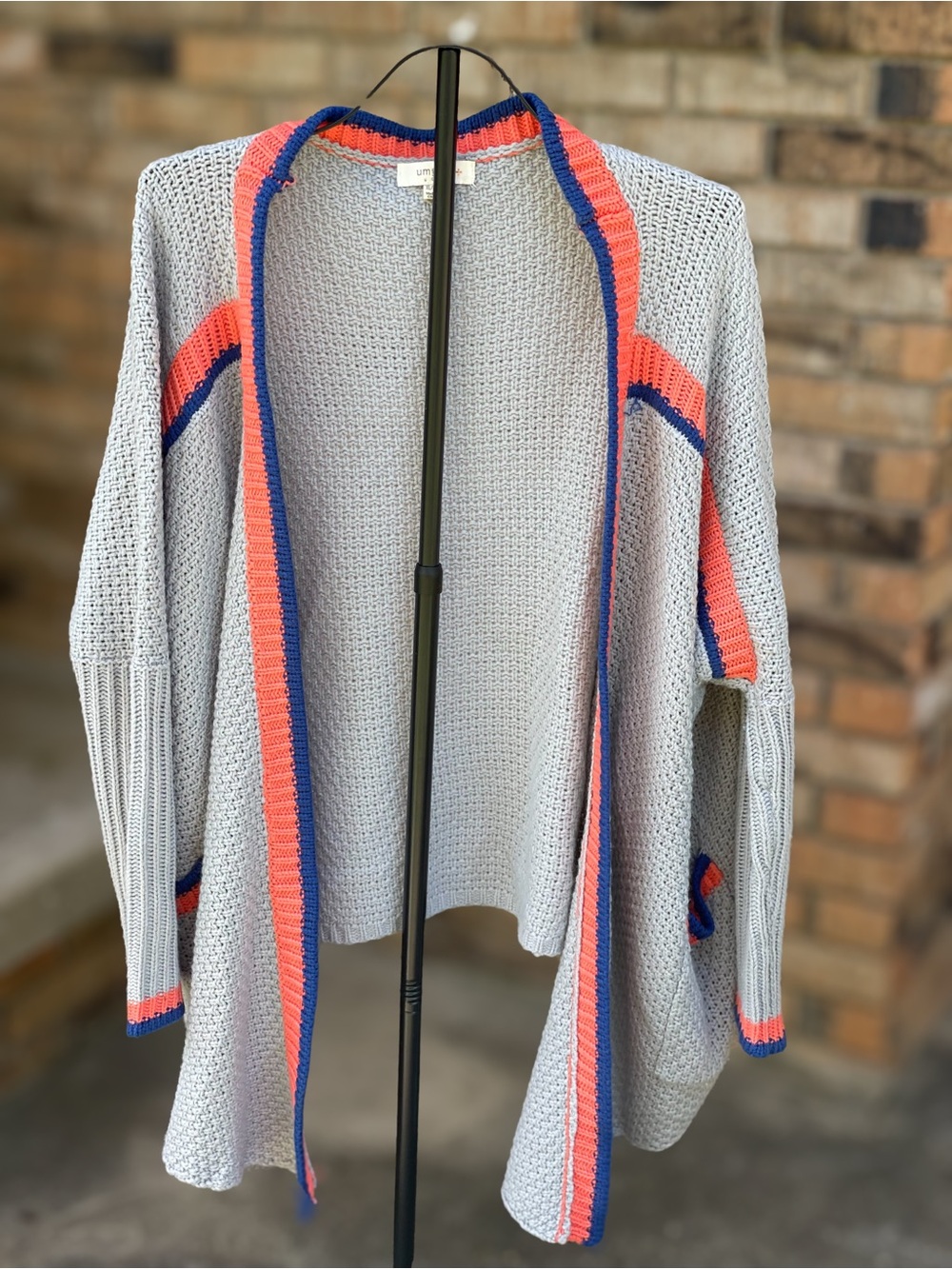 Umgee Gray Chunky Knit Open Front Cardigan XL 1XL Colorblock